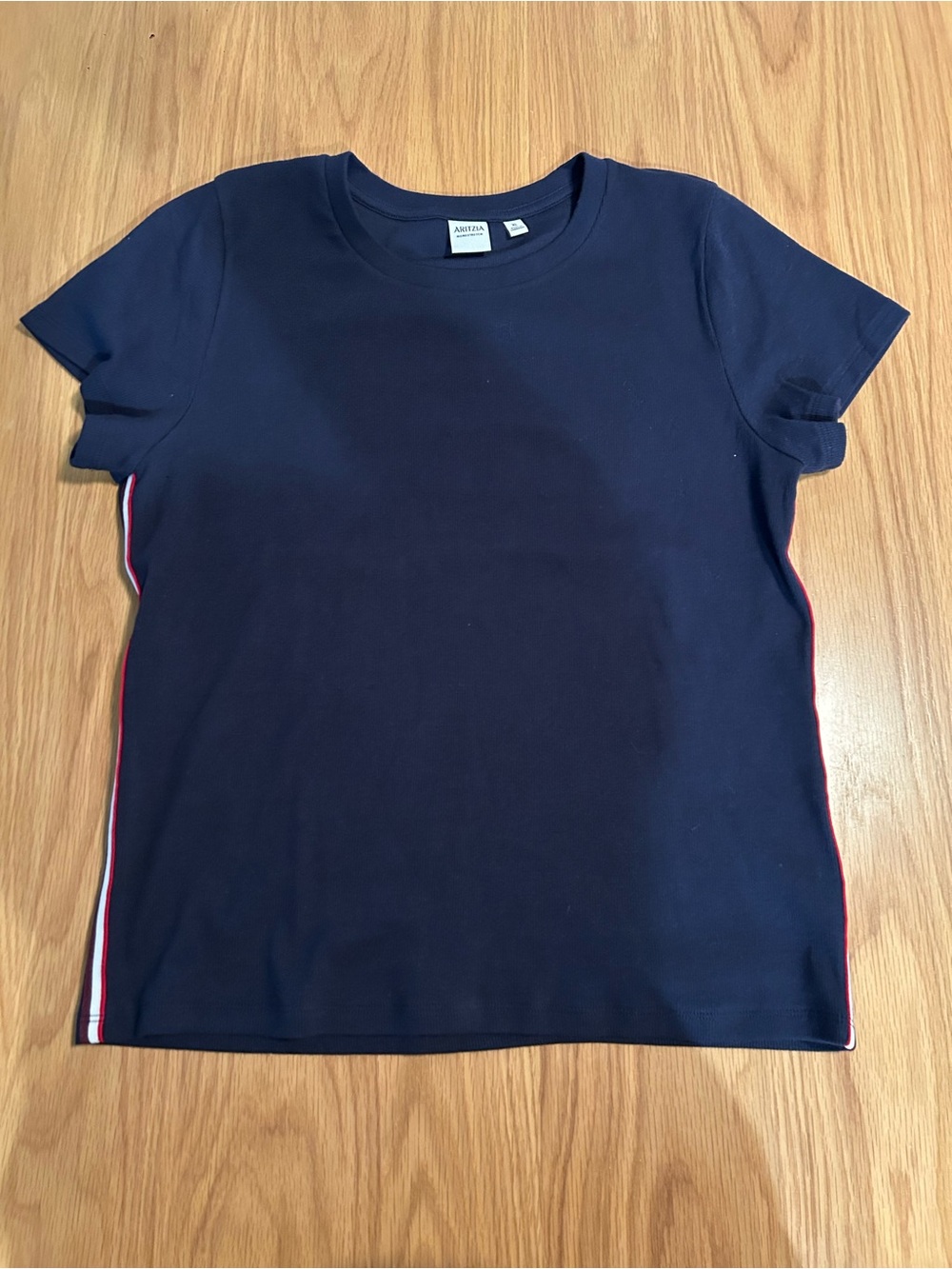 Aritzia HomeStretch Rib Tune T-Shirt - Admiral Blue / Multi Stripe Size XL NWOT